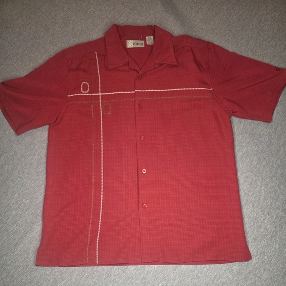 Cubavera Short Sleeve Shirt Medium, Cuban Guayabera Embroider, Red - Picture 1 of 9